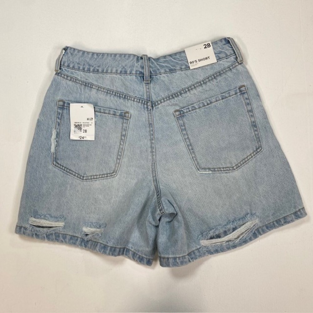 Forever 21 90s Short Light Wash Distressed High Waist Denim Shorts Size 28 NEW - Picture 8 of 9